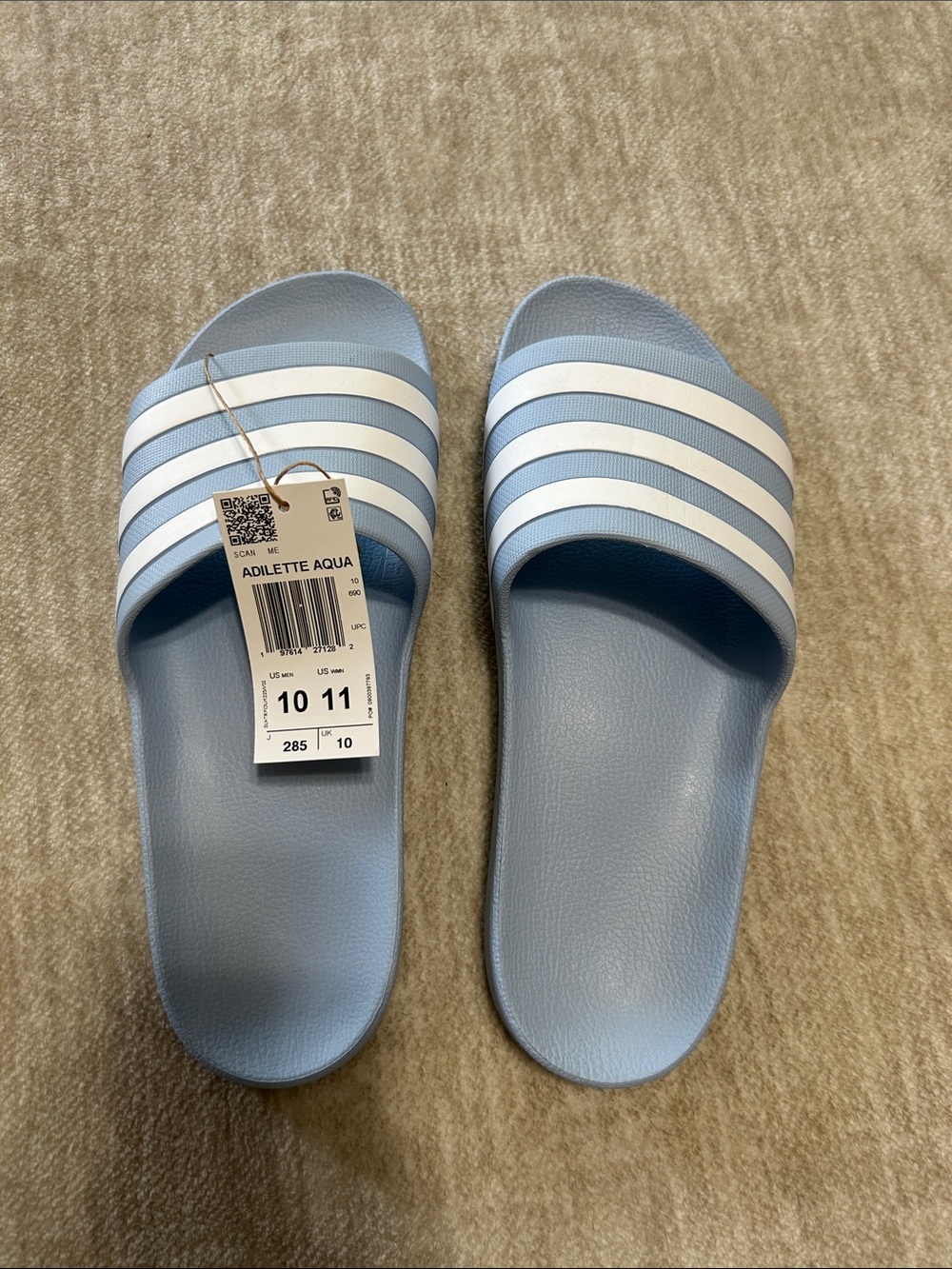 adidas Adilette Aqua Slides in Light Blue with White Stripes